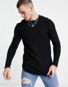 Only & Sons - Tekstureret trøje med buet kant i sort