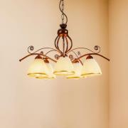 Hængelampe Roma i hvid og brun, 5 lyskilder