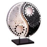 Ying Yang bordlampe, mosaikspejlsten, sort