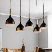 Hængelampe Nanu med træ lang 5 lyskilder sort