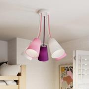Wire Kids 5-lys loftslampe, hvid/pink/lilla