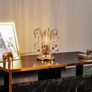 Pioggia bordlampe med krystalregn, 26 cm, guld
