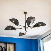 Loftlampe Lotus, sort/guld, 6 lyskilder
