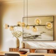 Hængelampe Glassy, 8 lyskilder, sort, ravfarvet, glas, E14