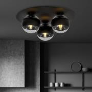 Kenzo loftslampe, rund, sort/klar, 3-lys