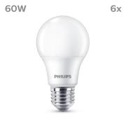 Philips LED-pære E27 8 W 806lm 2.700 K mat 6 stk