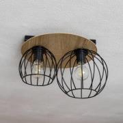 Malin loftlampe, rundt træpanel, 2 lyskilder