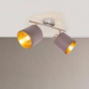 Maron loftlampe, 2 lyskilder, stof, brun/guld