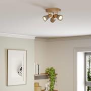 Lindby Filiz spotlight, 3 lyskilder, Ø 20 cm, træ, beton, E14