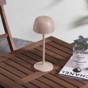 Lindby genopladelig LED-bordlampe Arietty, beige, aluminium, Ø 10,5 cm