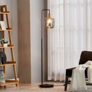 Lindby Nimbora gulvlampe, sort, glasskærm