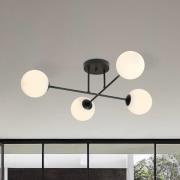 Loftlampe Glassy, 4 lyskilder, krydset, sort/opal