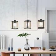 Hængelampe Dellow, længde 88 cm, sort/messingfarvet, 3 lyskilder