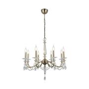 Lysekrone Adone, rund, 8 lyskilder, messing, krystalglas