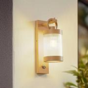 Lindby udendørs væglampe Yrene, 20 cm, beige, sensor, ripple