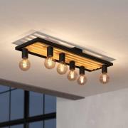 Consett loftlampe, sort/brun, træ, 78 cm, 6 lyskilder, E27