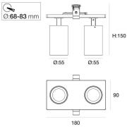 SLC LED-indbygningsspot ART, 2 lyskilder, hvid, 2.700 K, aluminium