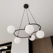 Libra stuelampe, opal/sort, Ø 70 cm, glas, 5 lyskilder.