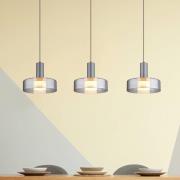 Grant LED-hængelampe, længde 90 cm, røggrå, 3 lyskilder, glas