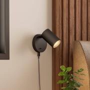 CAN TILT vægspot, sort, Ø 10 cm, metalkontakt USB