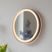 LED-vægspegel VIDRO, bronze, Ø 36 cm, powerbank, afbryder