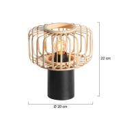 Bordlampe Bloeba, sort/natur, metal, træ, E27