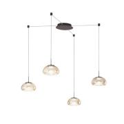 LED-hængelampe Brena, 4 lyskilder, cognac, glas, CCT, dæmpbar
