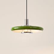 Lindby pendellampe Branford, retro, Ø 35 cm, grøn, metal