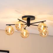 Loftlampe Prato, sort/rav, glas, 5 lyskilder