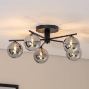 Loftlampe Prato, sort/røggrå, glas, 5 lyskilder