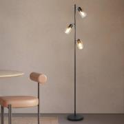 Gulvlampe Cadiz, sort/ravfarvet, 3 lyskilder, højde 154 cm