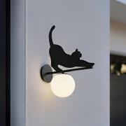 Lindby udendørs væglampe Katti, metal, sort, IP44, kat