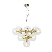 Hængelampe Zumba, glas/metal, guld/klar, 13-flammet