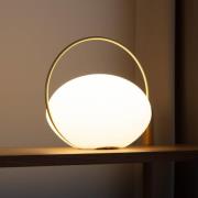 UMAGE LED-batteridrevet bordlampe Orbit, hvid/messing, IP44, CCT