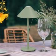 LED-batteridrevet bordlampe Prato, salviegrøn Højde 25 cm Metal IP54