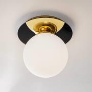 Loftlampe Plato, guldfarvet, metal, opalglas, Ø 25 cm