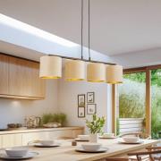 Hængelampe Jari stofskærm 4 lyskilder lang, hvid-guld