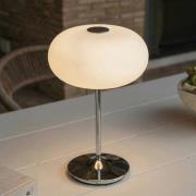 Lucande LED-batteridrevet bordlampe Anoria, krom/hvid, glas, IP44, USB