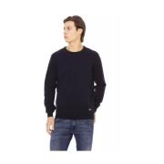 Blå Uld Crewneck Sweater med Metal Monogram