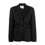 Sort Draperet Blazer med Knaplukning