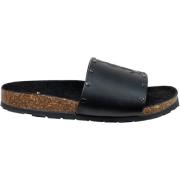 Læder flade sandaler med broderet branding