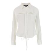Hvid Viskose Skjorte med Udskårne Detaljer og Oversized Pasform