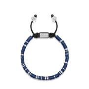 Men`s Beaded Bracelet with Dark Blue and Silver Disc Beads