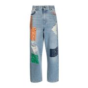 Clear Blue Bandana Patchwork Distressed Jeans