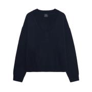 Marineblå Oversized V-Hals Sweater