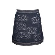 Brugt Bomuld Shorts-Nederdele, Chanel Floral Motif Denim Mini Nederdel