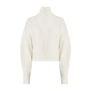 Ivory Sweater med Elegant Høj Hals og Brede Ærmer