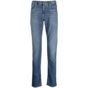 Blå Slim-Fit Jeans med Kontrastsyning