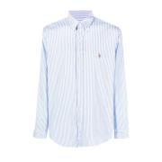 Blå Button-Down Skjorte med Broderet Logo