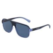 Herre solbriller med gennemsigtig blå-sort stel og mørkeblå linser